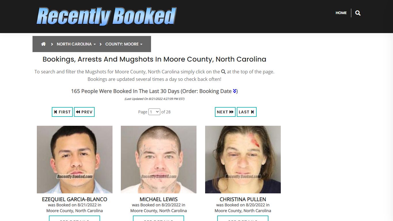 Bookings, Arrests and Mugshots in Moore County, North Carolina