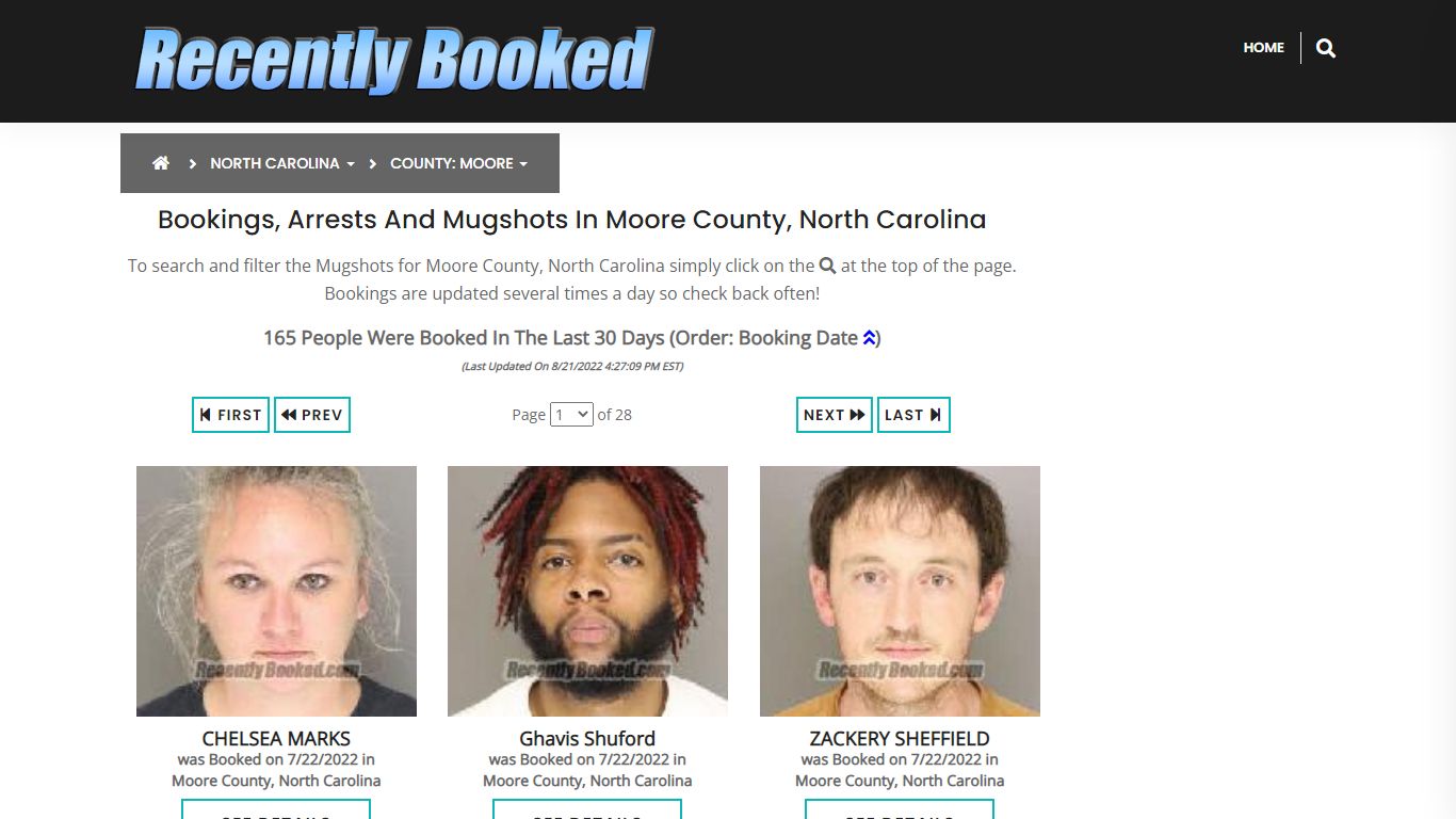 Bookings, Arrests and Mugshots in Moore County, North Carolina